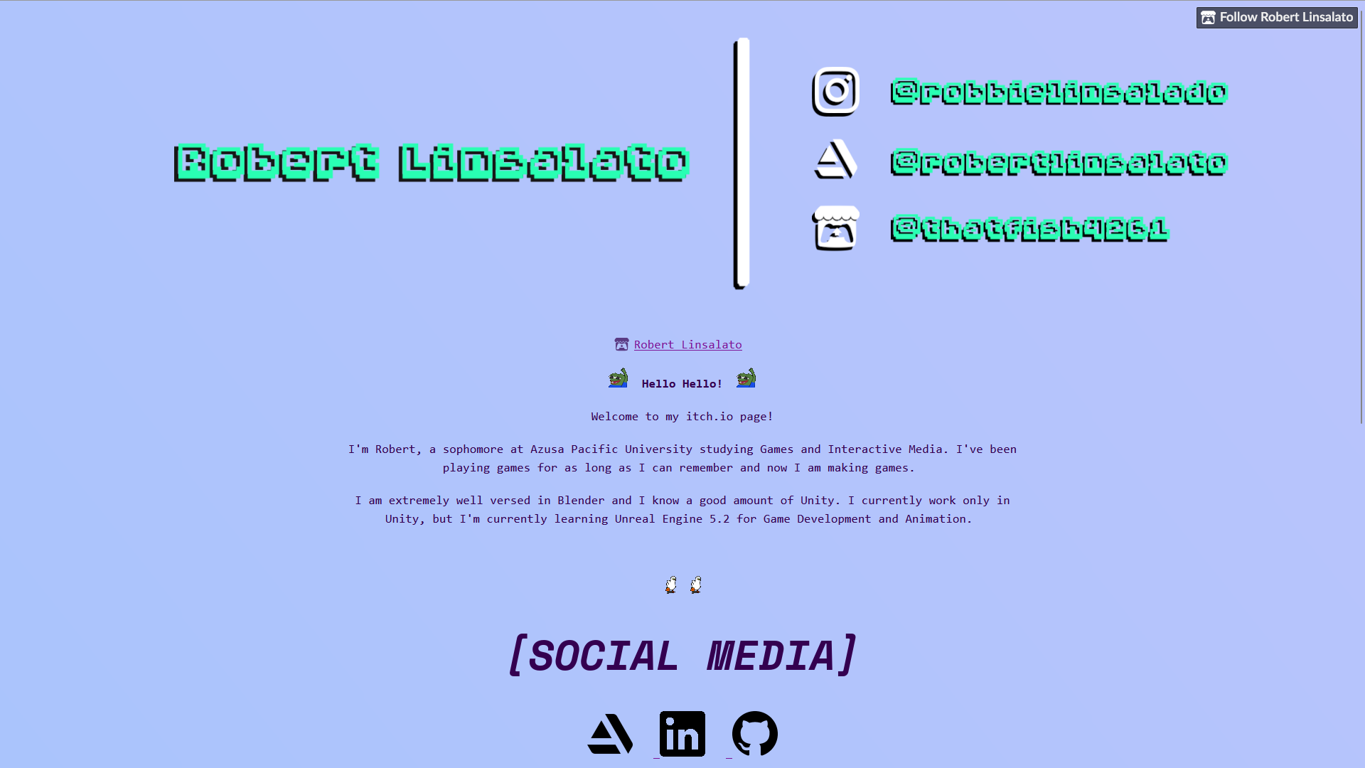 Screenshot of the first iteration of my itch.io portfolio page