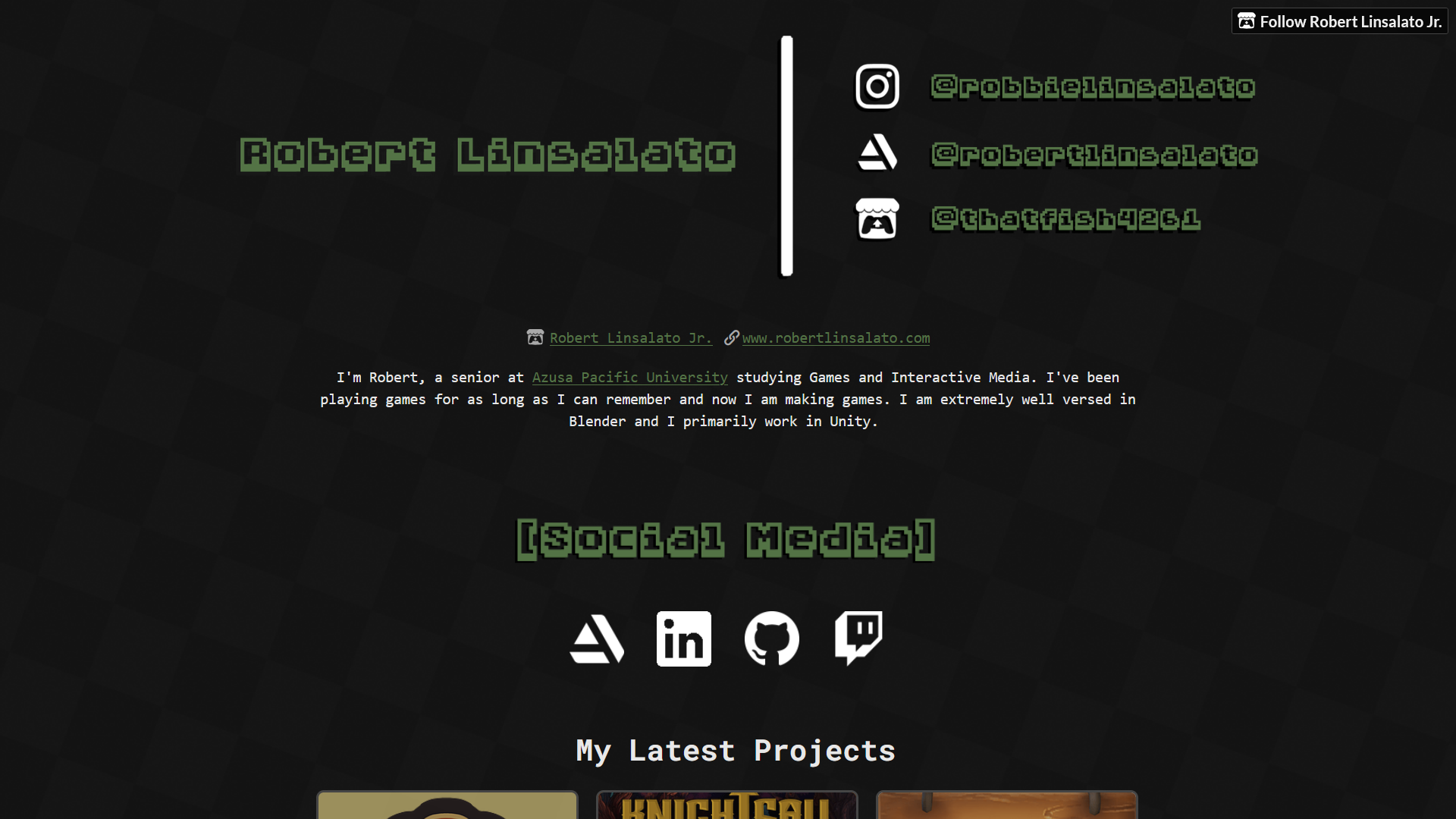 Screenshot of the first iteration of my itch.io portfolio page
