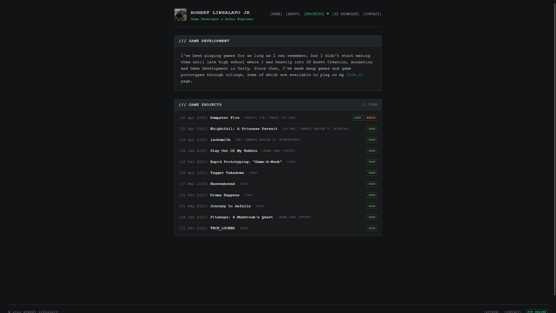 Games page of the new website
