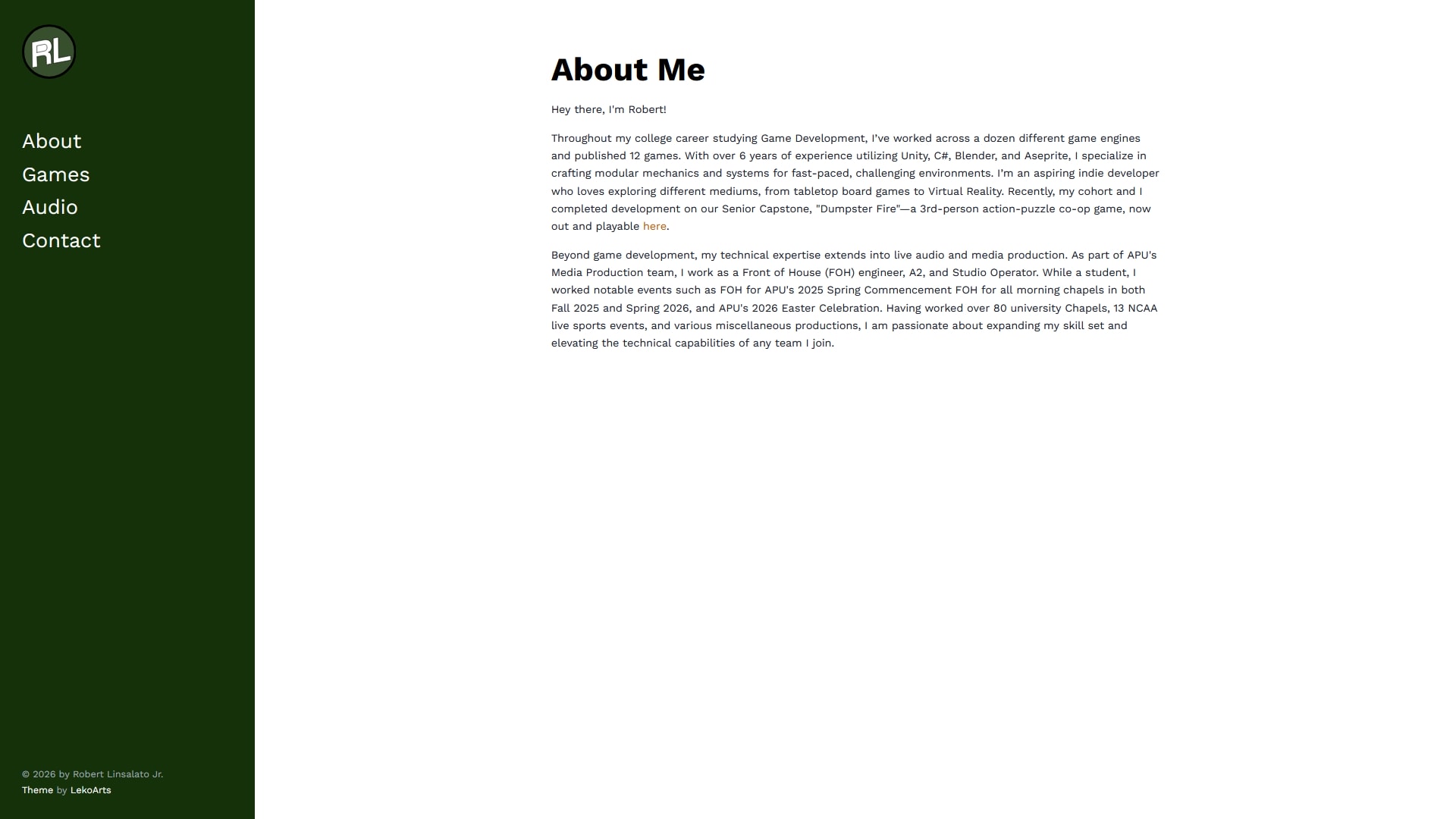 About page of the old website