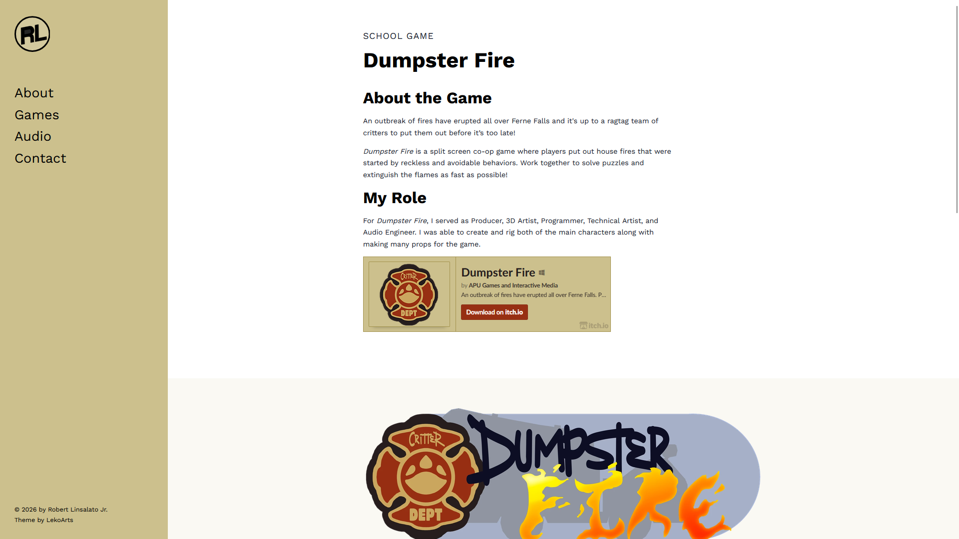 Dumpster Fire project page on the old website